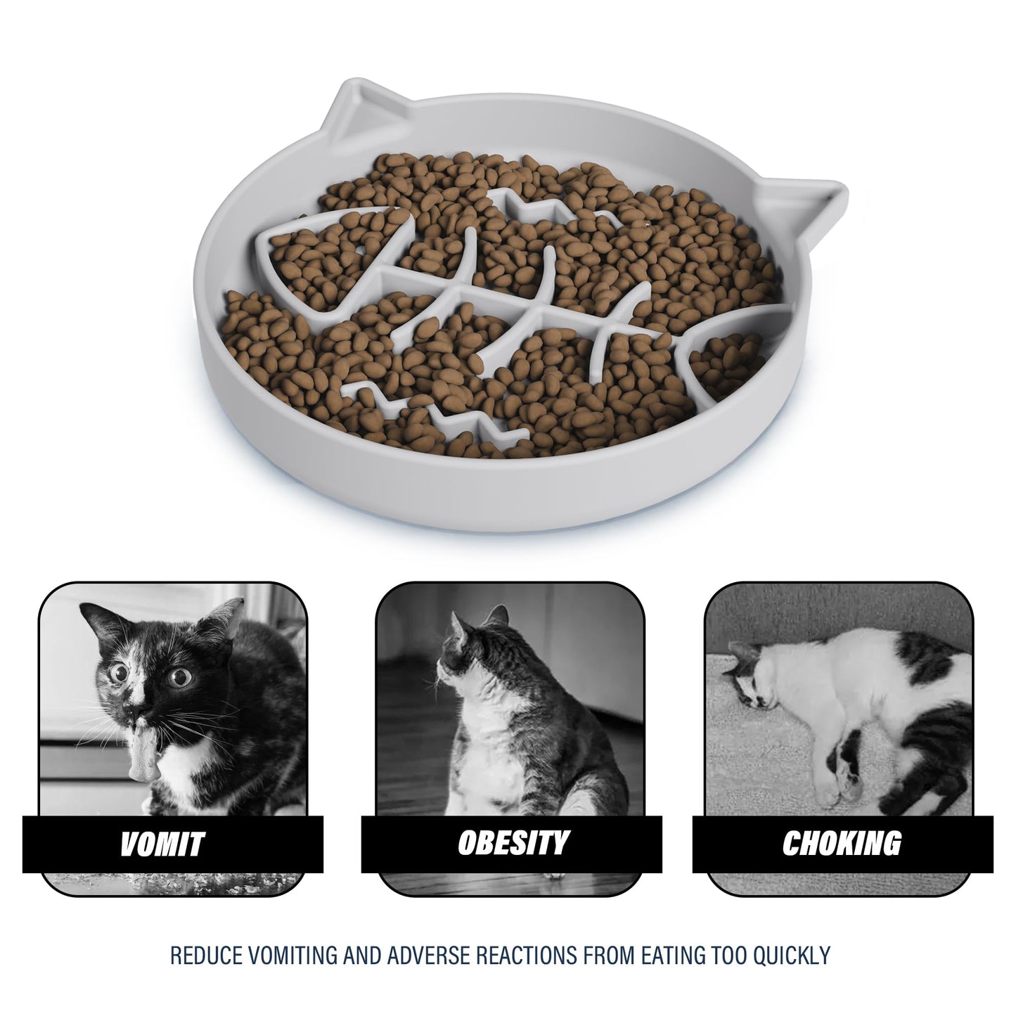 Slowpaw Silicone Cat Slow Feeder,Slow Feeder Cat Bowl Wet Food with Suction Cups，Puzzle Feeder Cat,Cat Interactive Toys,Effectively Reduce Overeating in Kitty (Gray, 1 Cup)