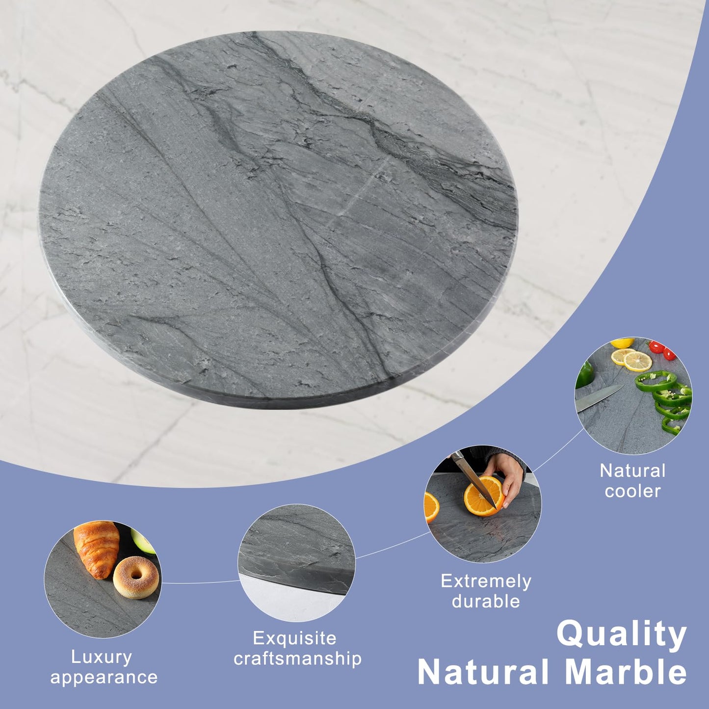 Koville 16" Grey Marble Pastry Cutting Board, Large Marble Cheese Serving Board for Kitchen Countertop, Stone Tray for Baking, Charcuterie, Trivet, Dough Pastry and Stone Cutting Boards
