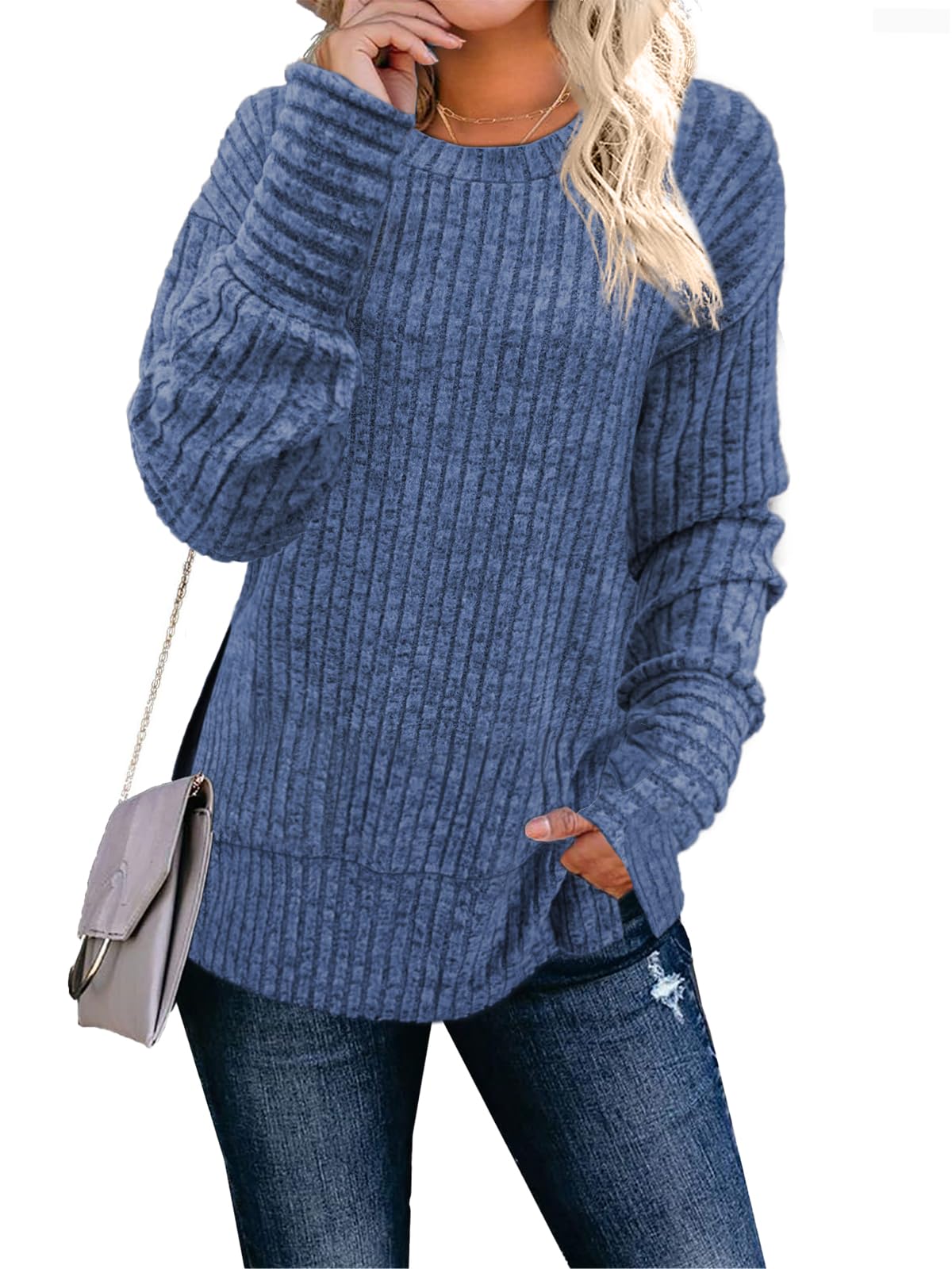 JomeDesign Sweaters for Women Long Sleeve Shirts Crew Neck Sweatshirt Lightweight Casual Tunic Tops