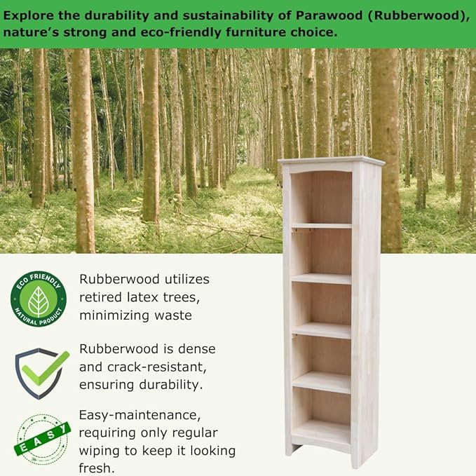 International Concepts Narrow Shaker Bookcase, 60-Inch High, Small Space