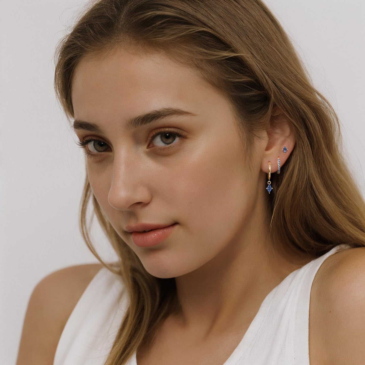 Gold Hoop Earrings Set for Women, Dainty 14K Gold Plated Cartilage Earring, Hypoallergenic Earrings Trendy Small Earring Stacks Multiple Piercing, Huggies Earrings for Women Blue