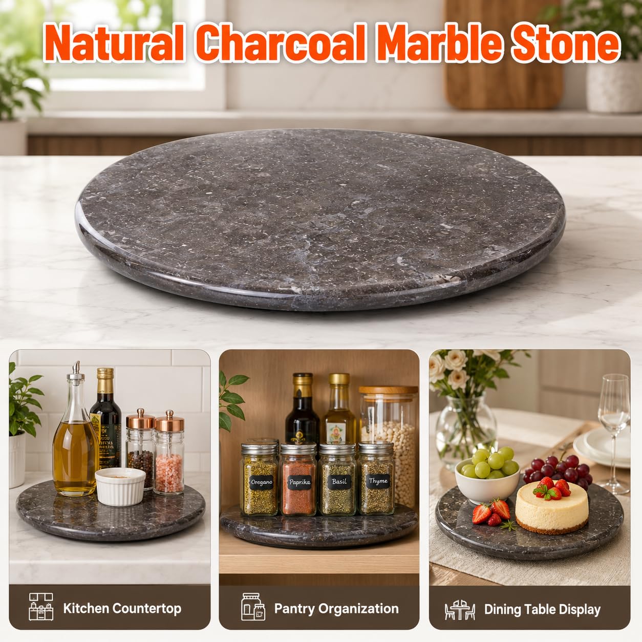Creative Home 12 Inch Natural Charcoal Marble Cheese and Charcuterie Board
