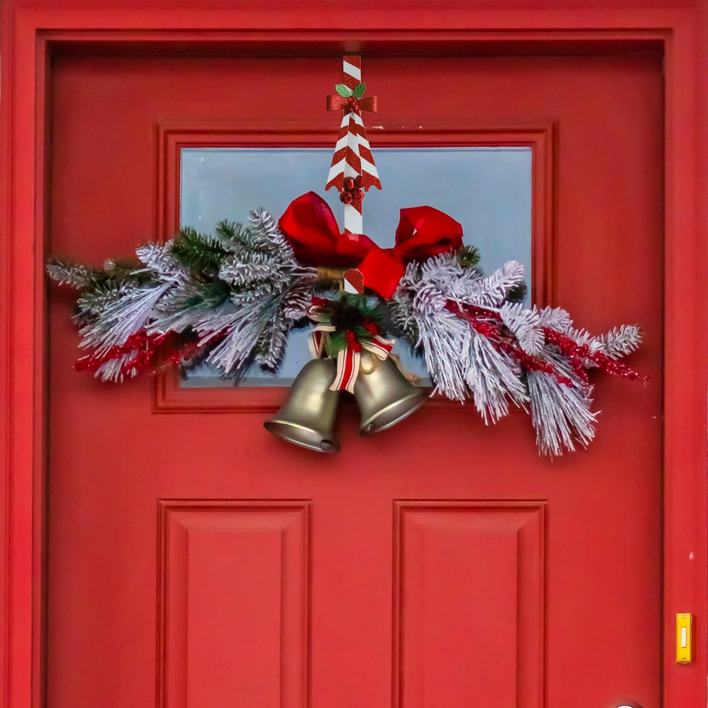WKHOMEDECO 2 Pack Candy Cane Wreath Hangers for Front Door,Christmas Decoration Metal Over The Door Wreath Hanger Ornament,Door Wreath Hanger