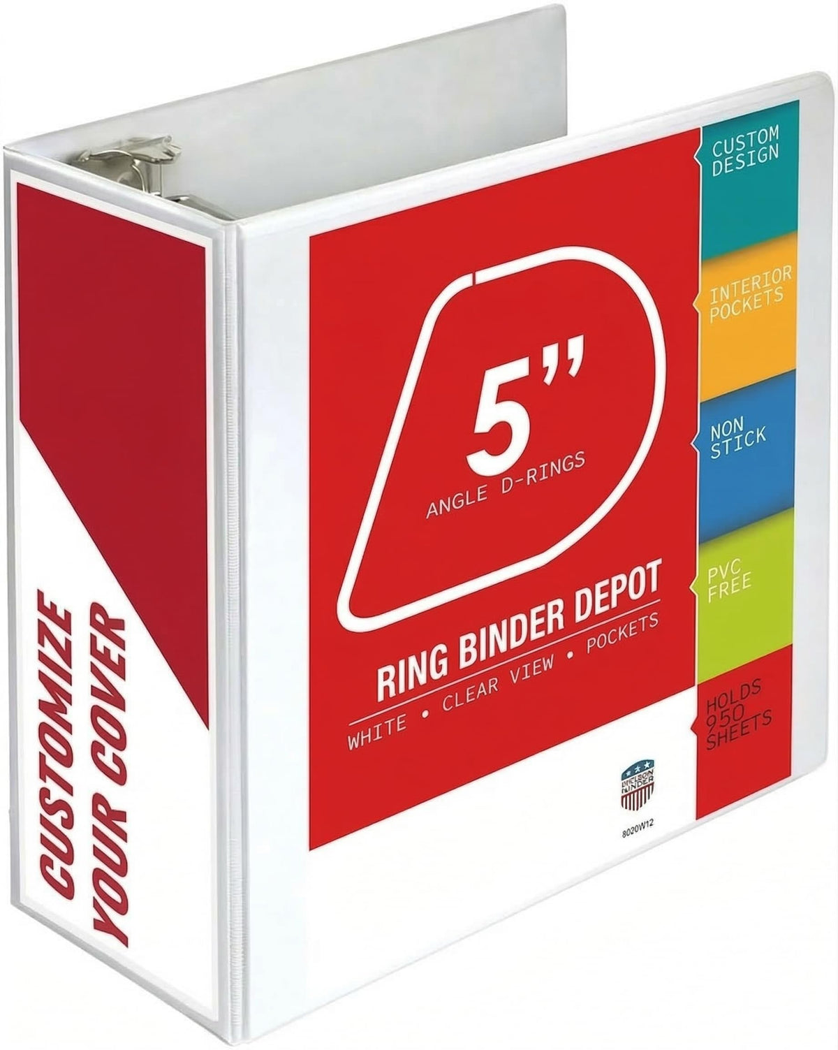 3 Ring Binder, Professional Angle D Ring Binder 5 Inch, Presentation Folder for Standard Pages 8.5 x 11 with Pockets, Crystal Clear View White (1 Pack)