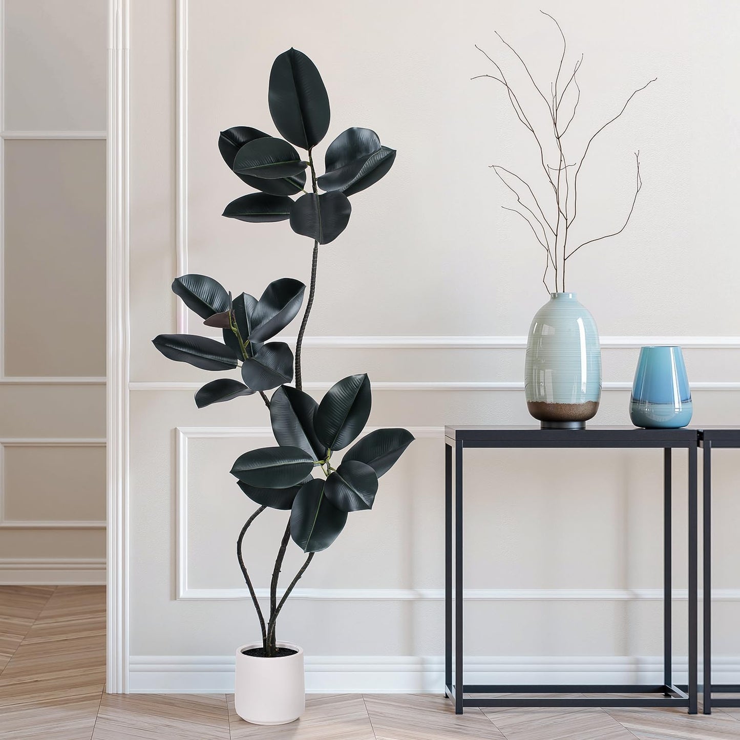 Yepdin Artificial Rubber Tree Plant -5FT Faux Plants Indoor with Planter,Tall Fake Trees Lifelike Branches & Foliage,Large Artificial Plants Indoor for Home Office Floor Patio