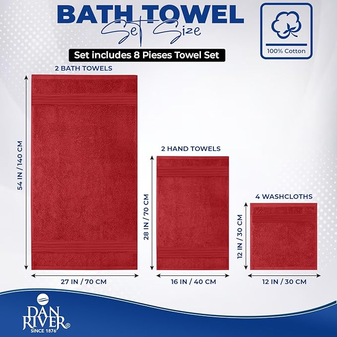 DAN RIVER 8 PC Luxury Bath Towels