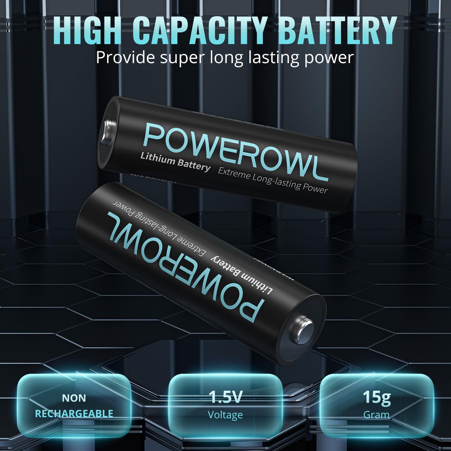 POWEROWL AA Batteries, 1.5V Lithium Battery, Double A Battery - Pack of 8 (Not Rechargeable)