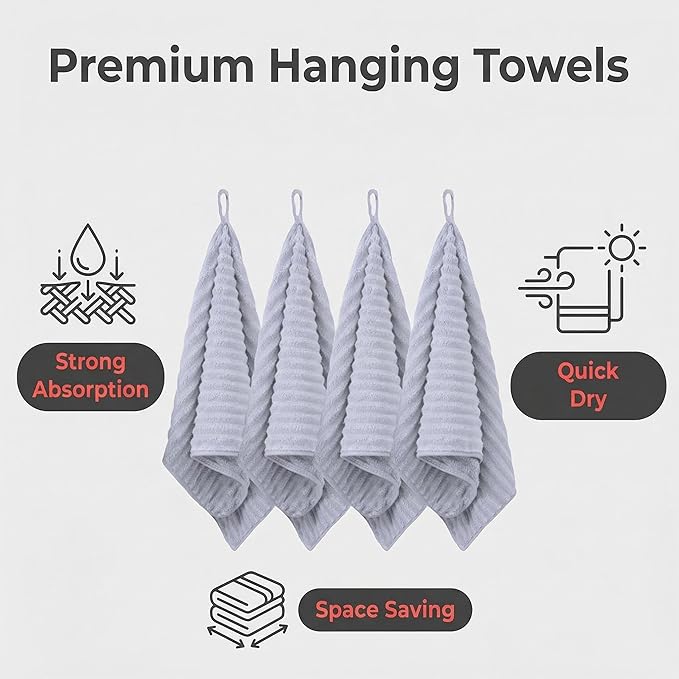 4PCS Gray Microfiber Hand Towels