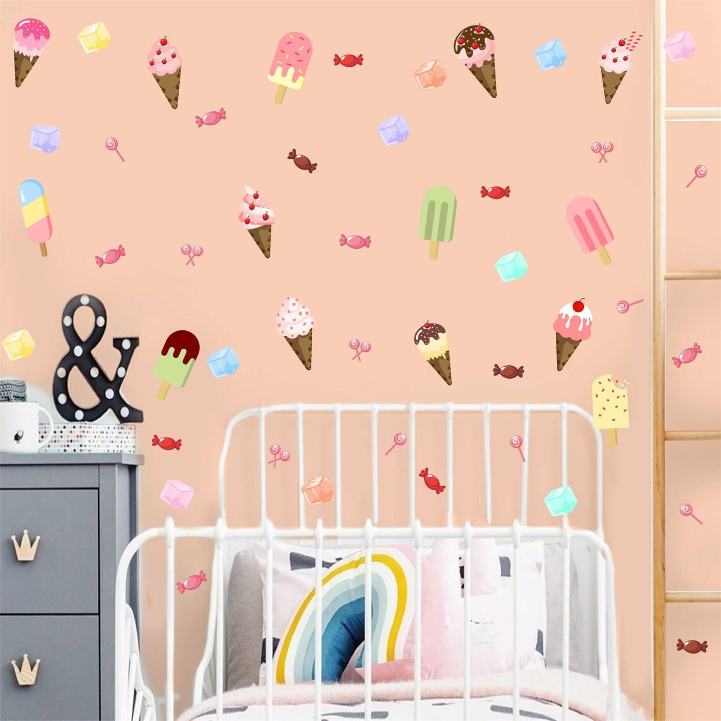 Barri Design Ice Cream Wall Decals Candy Wall Stickers Removable Summer Wall Decals Peel and Stick Ice Cream Cone Decal Cute Decal for Kids Room Bedroom Nursery Party Decoration