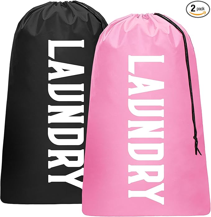 2 Pack XL Travel Laundry Bag, Machine Washable Dirty Clothes Organizer