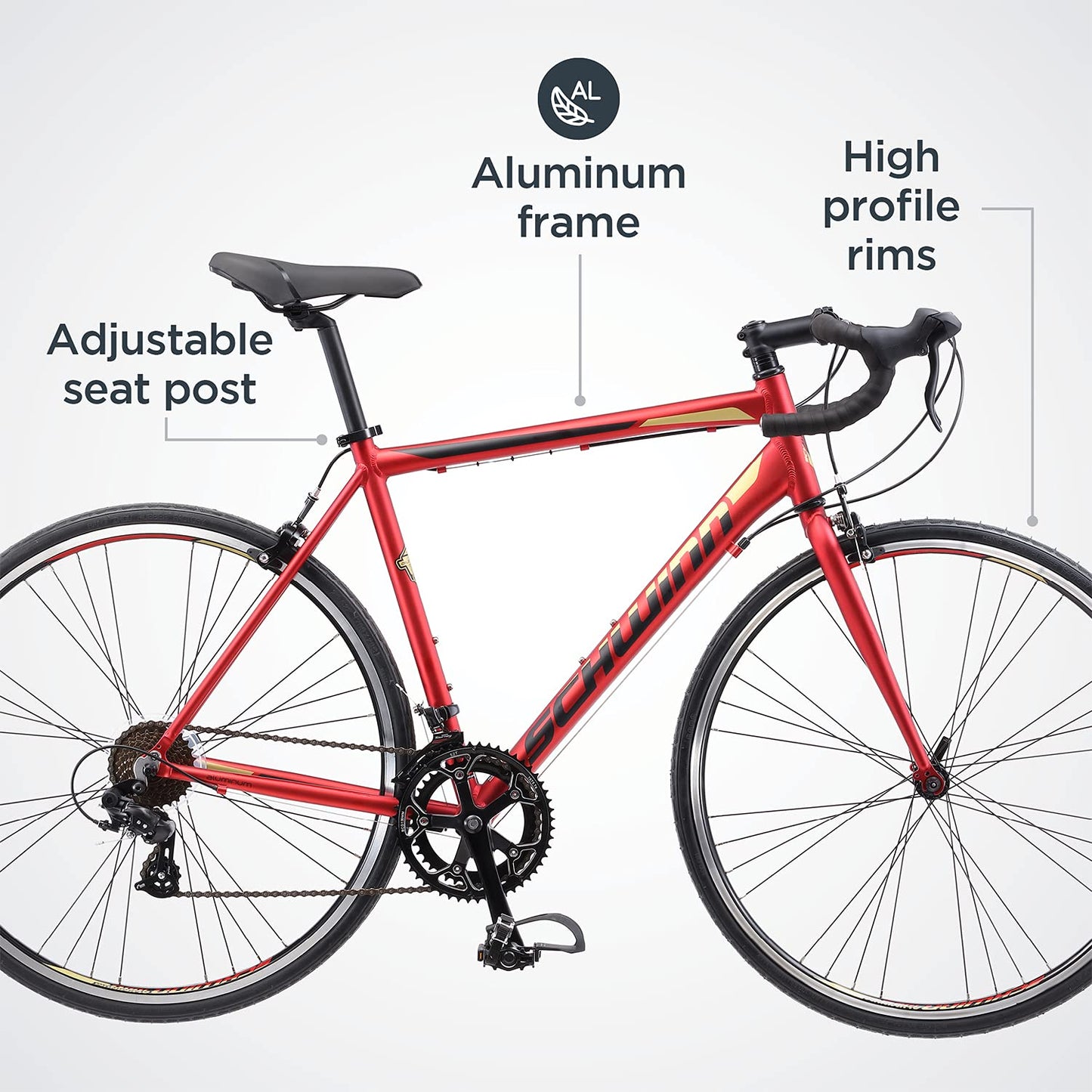 Schwinn Volare 1400 Drop Style Hybrid Sports Road Bike, Men and Women, 14-Speed, 700c Wheels, 21-Inch Aluminum Frame, Alloy Linear Pull Brakes, Red