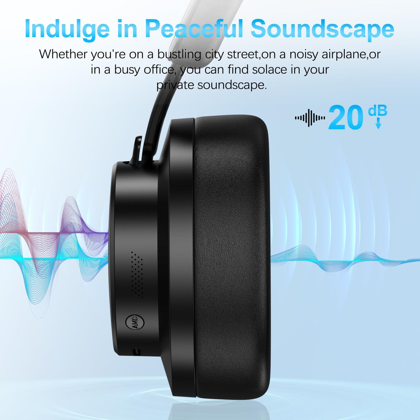 Over Ear Headphones Wireless Bluetooth, Noise Cancelling Headphones Bluetooth with Microphone, Cancelling Wireless Headphone Over Ear, 65h Playtime, Clear Calls, Comfort Fit For Travel (Black)