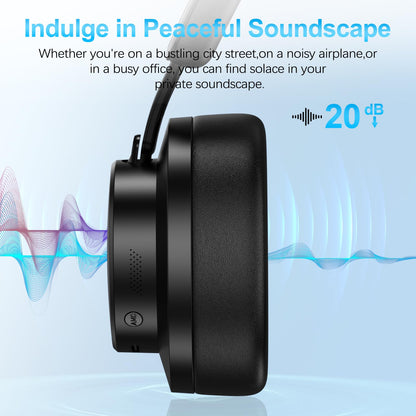 Over Ear Headphones Wireless Bluetooth, Noise Cancelling Headphones Bluetooth with Microphone, Cancelling Wireless Headphone Over Ear, 65h Playtime, Clear Calls, Comfort Fit For Travel (Black)