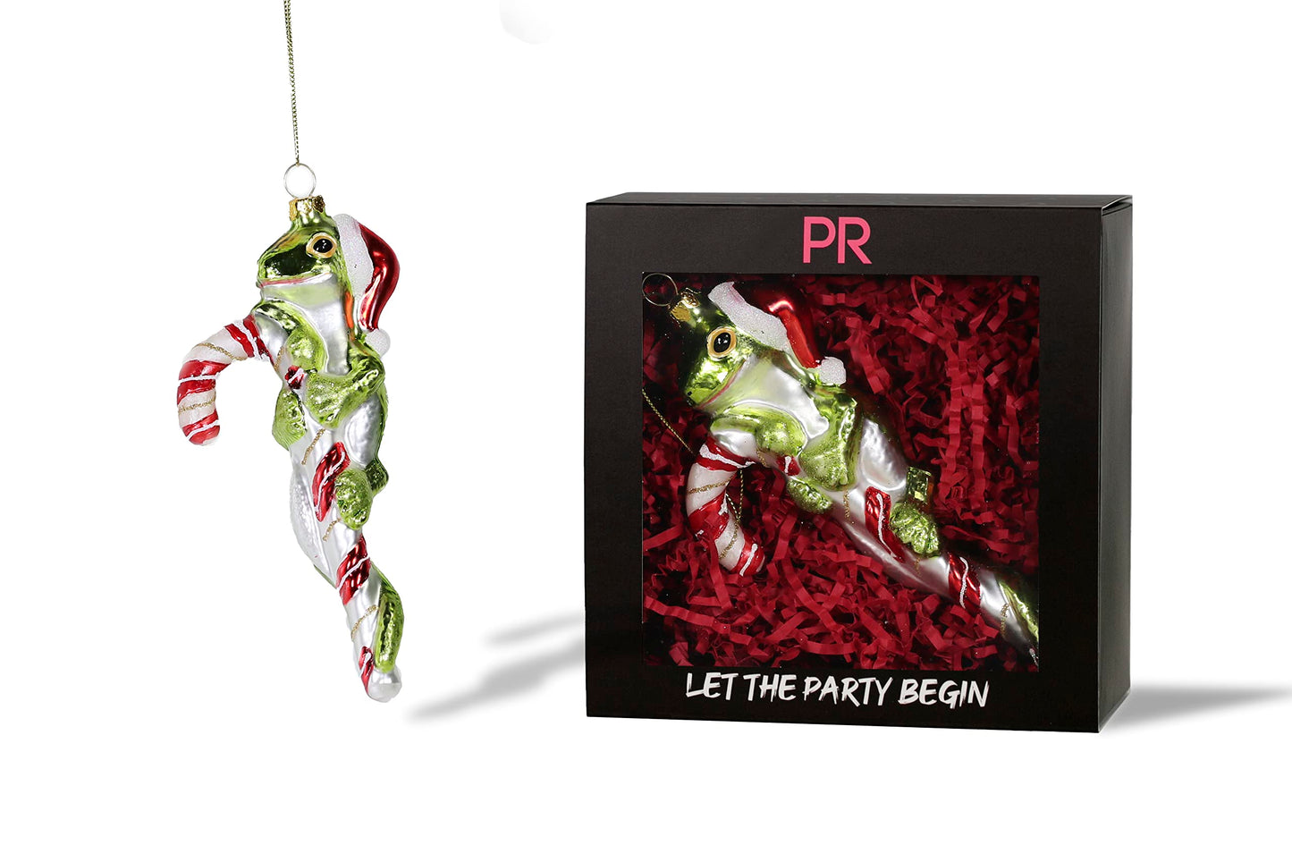 Party Rock | Lizard on Candycane Glass Ornament | X-Mas Collection