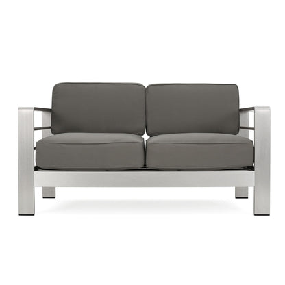 Christopher Knight Home Cape Coral Outdoor Chat Set with Fire Table, 5-Pcs Set, Khaki / Dark Grey