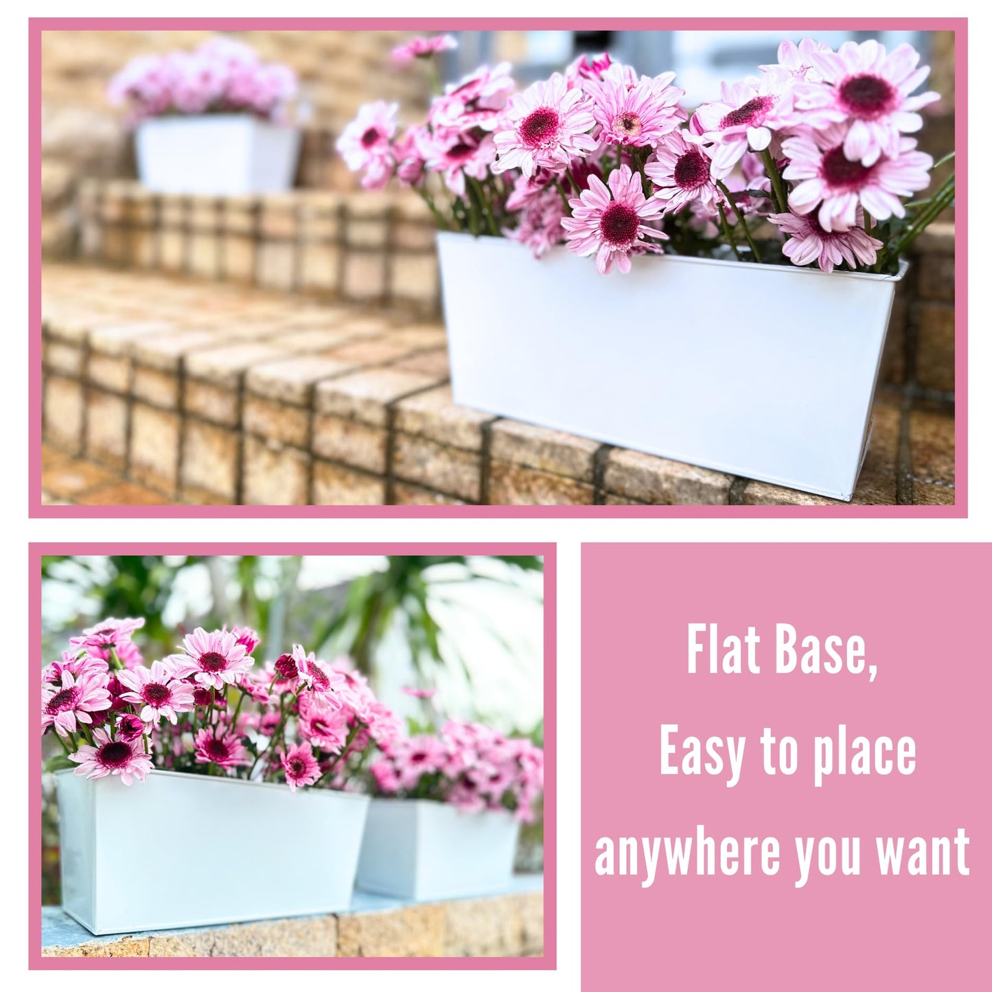 LaLaGreen Outdoor Rail Planter (6 Pack, 16 Inch) Large White Metal Strawberry Wall Hanging Planters, Balcony Deck Railing Fence Succulent Herb Rectangular Plant Holder Outside Patio Porch Decoration