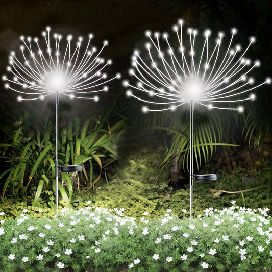 2 PCS Solar Firework Light, Outdoor Solar Garden Decorative Lights 120 LED Powered 40 Copper Wires String DIY Landscape Light for Walkway Pathway Backyard Christmas Decoration Parties (Cool White)