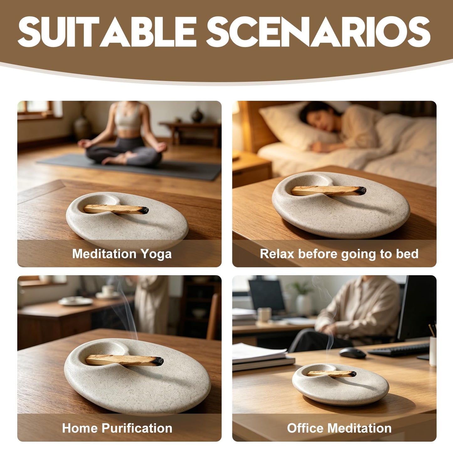 Ceramic Incense Holder, Beige Speckled Ash Catcher Tray, Anti-Slip Base, 5.32 x 4.53 in