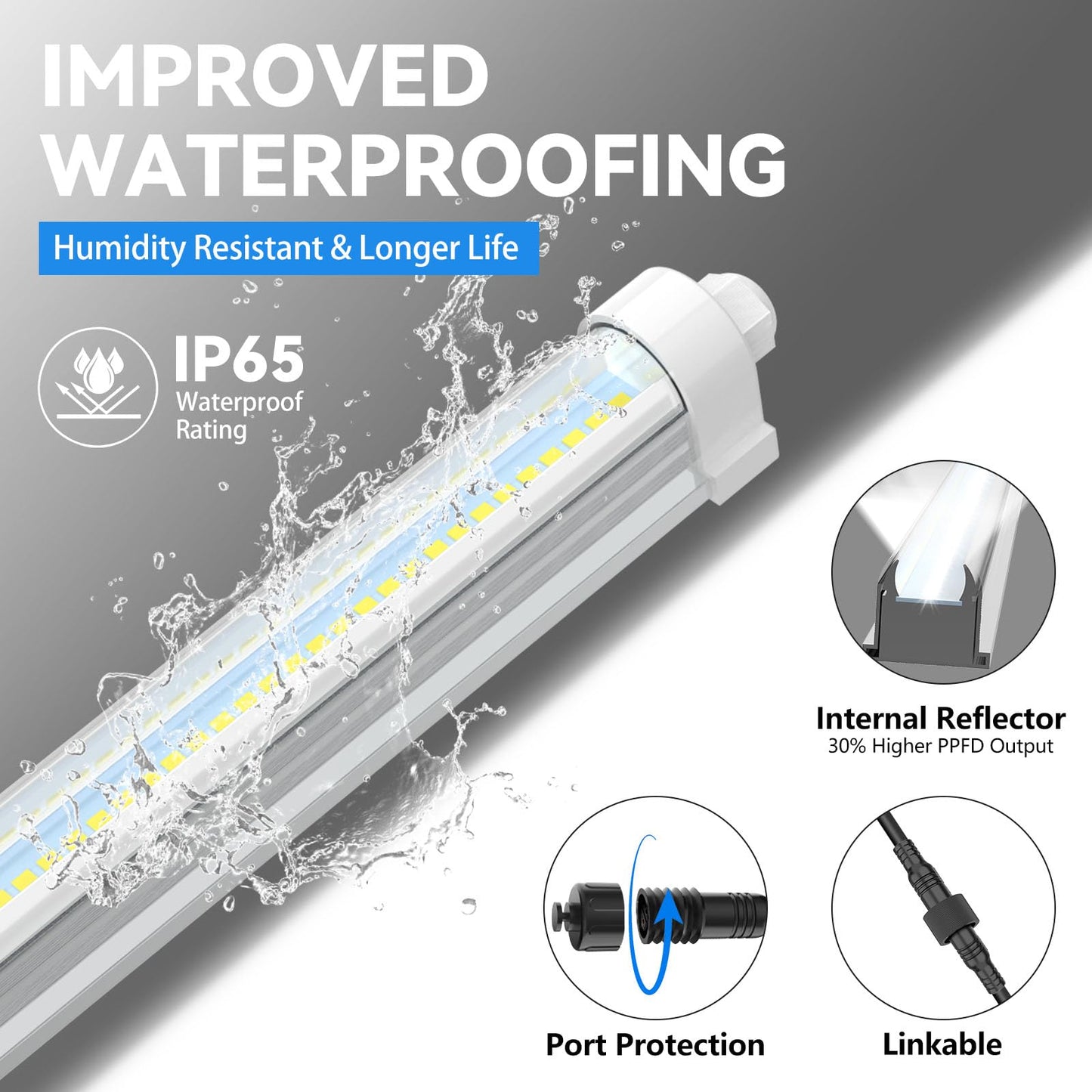 JESLED Waterproof Grow Lights for Indoor Plants, 2FT Sunlight Full Spectrum 5000K LED for Seed Starting, Seedling & Vegetables, 48W(2 X 24W,300W Equiv), Linkable Grow Light Strip with Switch, 2P