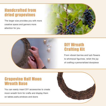 Temfmy Moon Wreath - 14 Inch Crescent Moon Natural Grapevine Wreaths Base - DIY Half Moon Shaped Wreath Making Supplies for Decor - 3 Pack