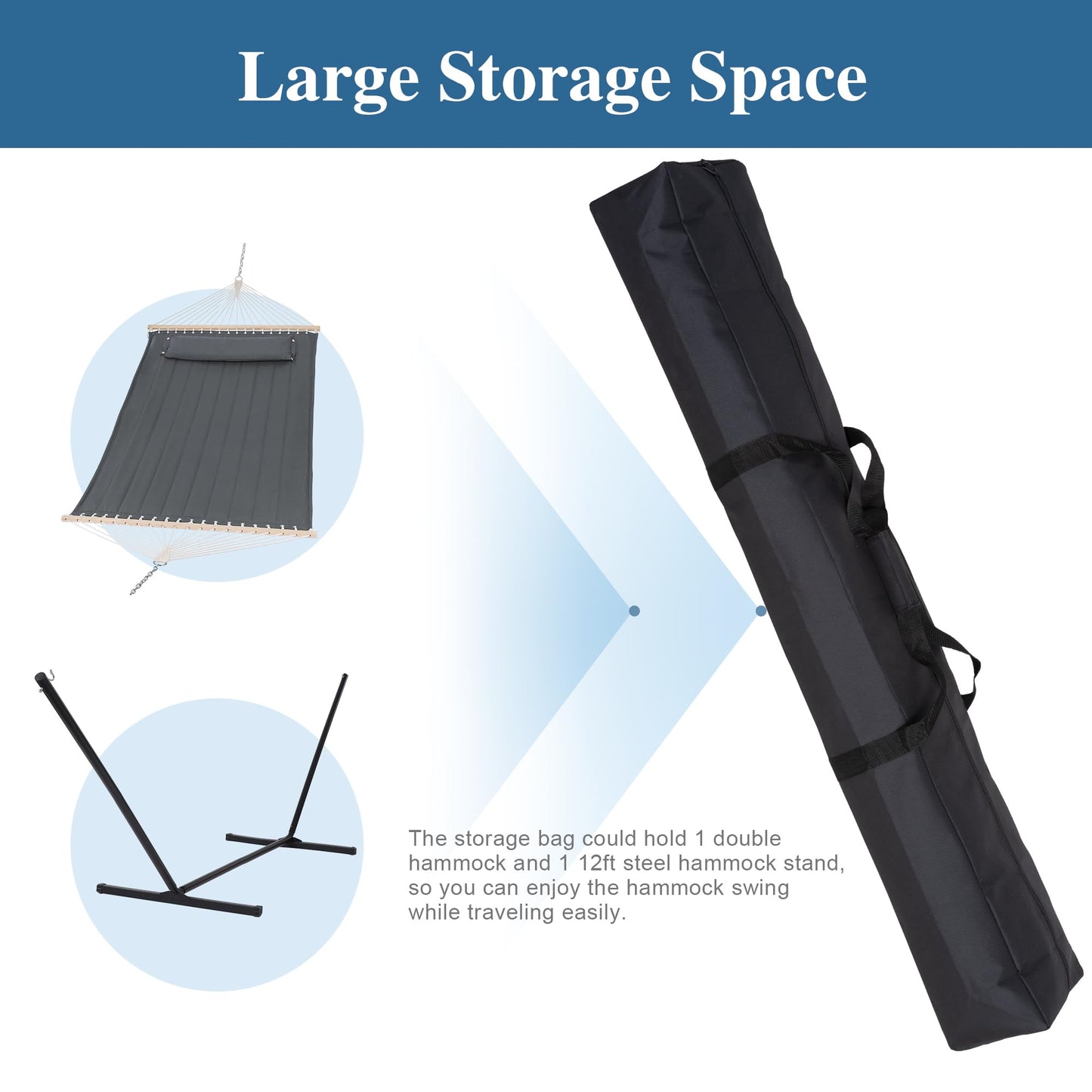 SUNCREAT Double Quilted Hammocks for Outside with 12ft Stand, Heavy Duty Hammock Storage Bag
