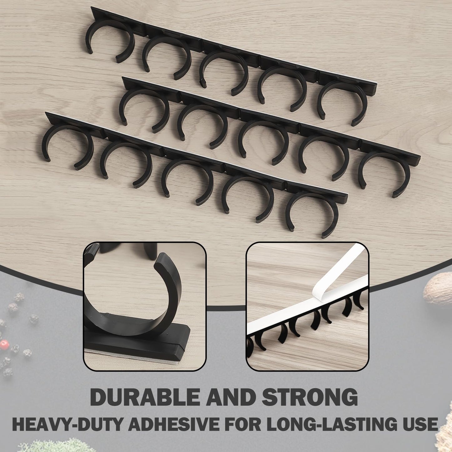 Adhesive Spice Clips 3-Pack, Heavy-Duty Spice Organizer for Cabinet Doors, Pantry & RV, Space-Saving Kitchen Storage with Tape, Holds 15 Jars (Black)