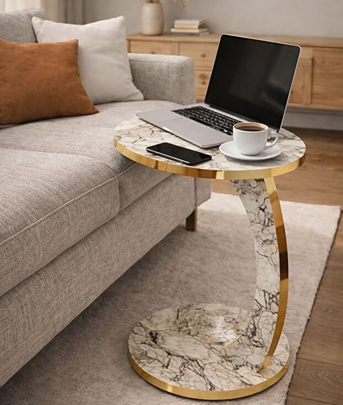 Luxury C Shaped Golden Effect Side Table