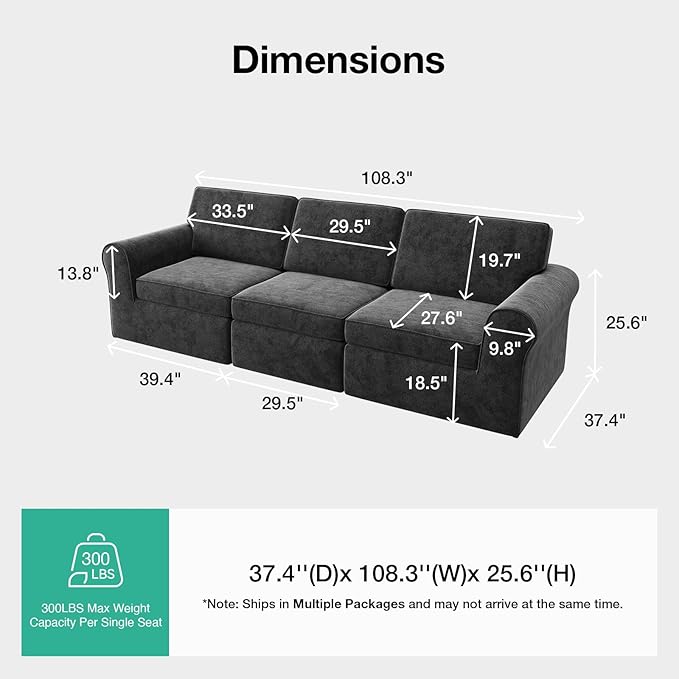 Novilla 108" Modular Sectional Sofa, Modular Sectional Couches