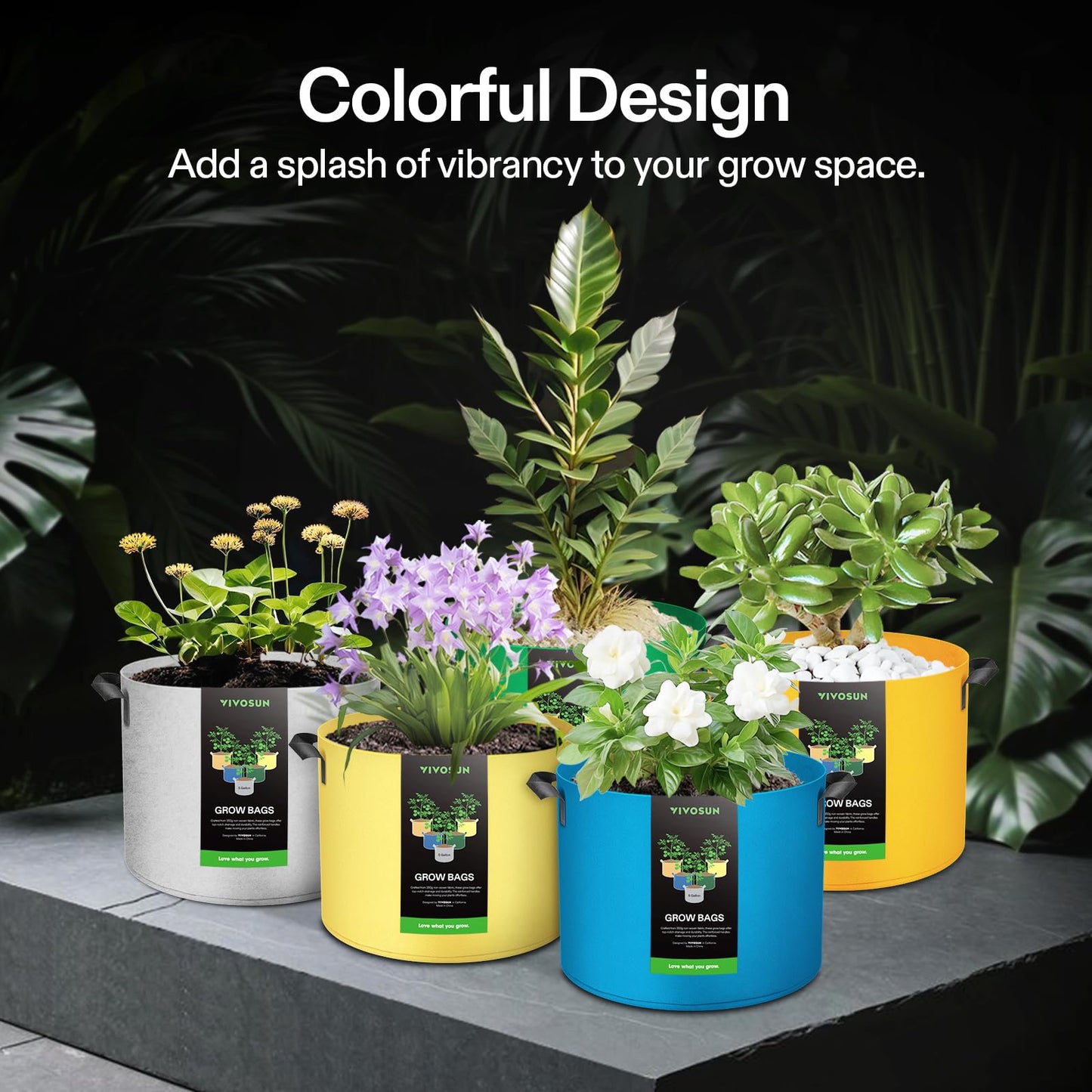 VIVOSUN 5-Pack 10-Gallon Colored Grow Bags, 350G Thick nonwoven Fabric Pots with Handles for Flowers, Fruits and Vegetables