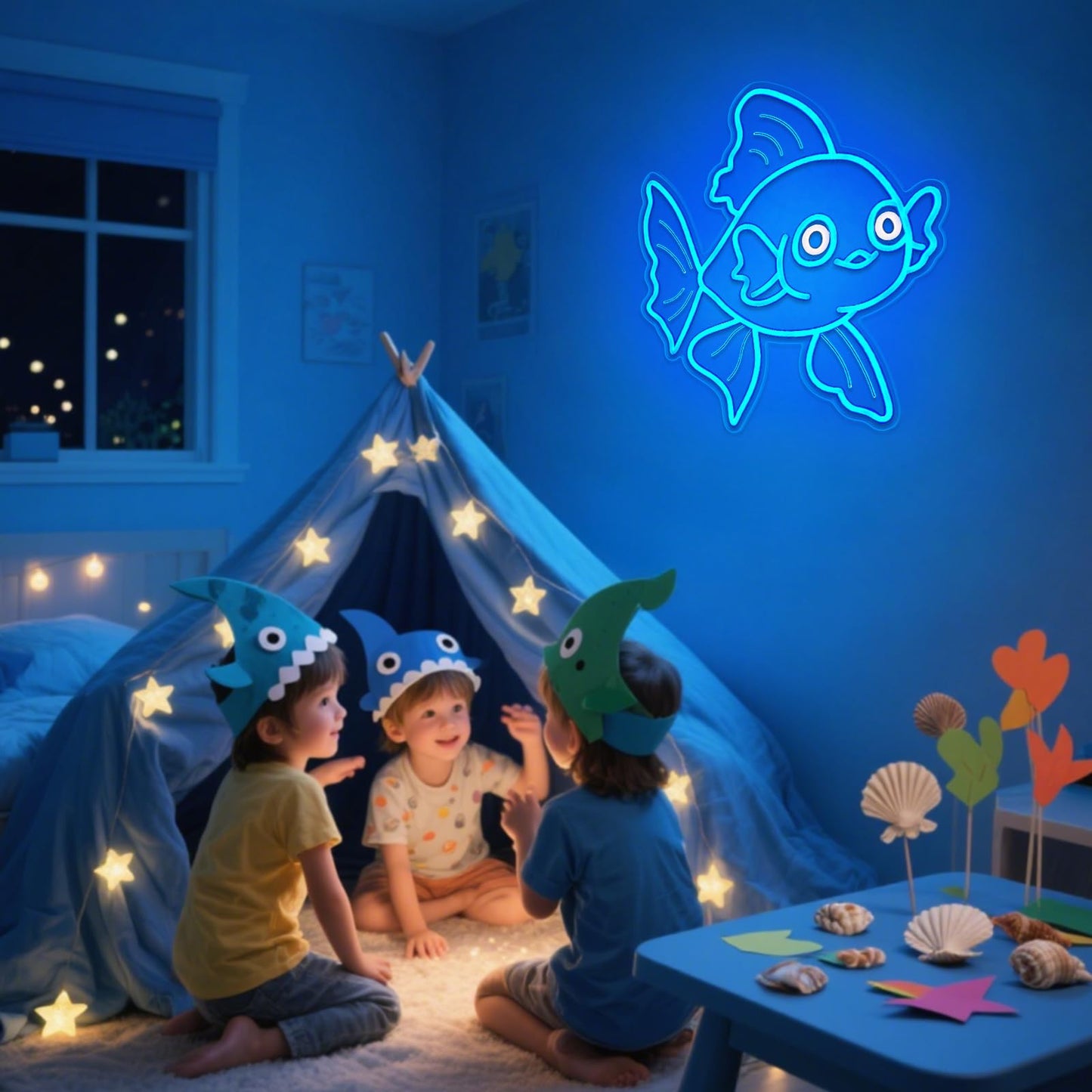 LMHSE Neon Signs for Wall Decor Lucky Blue Goldfish LED Signs for Wall Art Decor Ocean theme Restaurant Home Bar Kitchen Dining Bedroom Decor Christmas Gifts