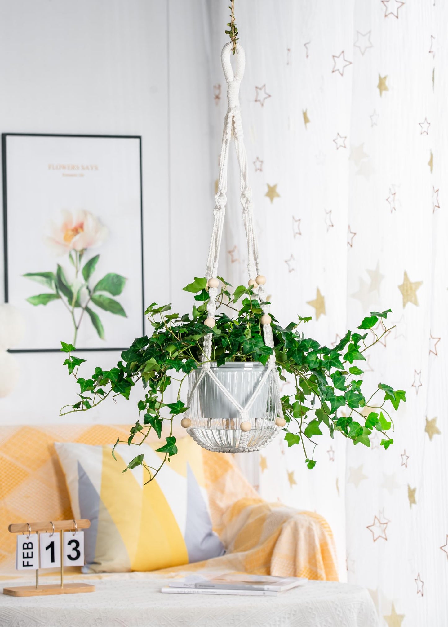 Melphoe 2 Pack Self Watering Hanging Planters Basket Indoor Hanging Flower Pots, 6.5 Inch Outdoor Hanging Plant Pot Basket, with Extra 30 Inch Macrame Plant Hanger for Garden Home Decor