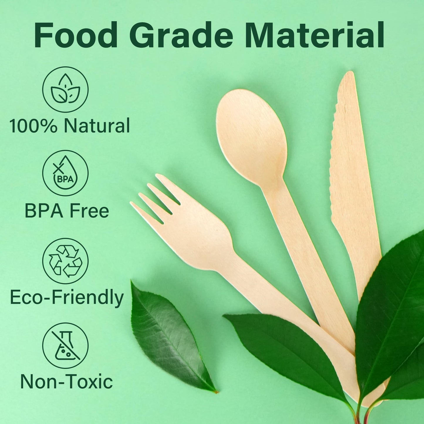 LotFancy Disposable Cutlery Set, 200Pcs Wooden Compostable Utensils (100 Forks, 50 Spoons, 50 Knives) Eco-Friendly Forks And Spoons Silverware