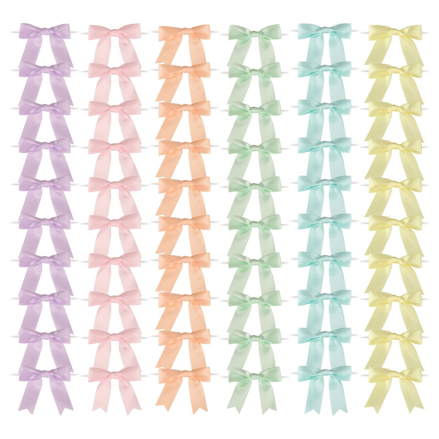 Meseey 60 Pcs Pastel Rainbow Satin Ribbon Bows with Twist Tie 2.5 Inch Pretied Premade Colored Craft Bows for Gift Wrapping Basket Wedding Baby Shower Brithday Party (2.5“, Pastel)