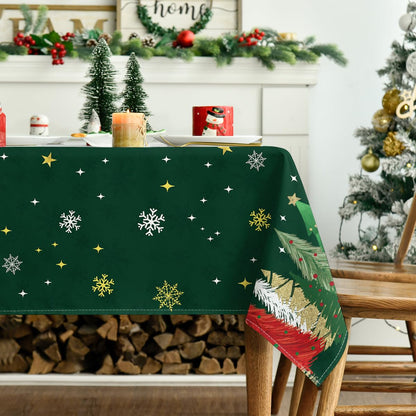 Horaldaily Christmas Tablecloth 60×84 Inch Rectangular, Christmas Trees Green Washable Table Cover for Party Picnic Dinner Decor