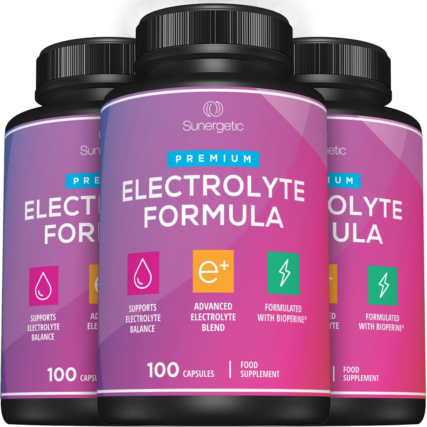 Sunergetic Premium Electrolyte Capsules Support for Keto, Low Carb, Rehydration & Recovery - Electrolyte Replacement Capsules Includes Electrolyte Salts, Magnesium, Sodium, Potassium 100 Capsules.