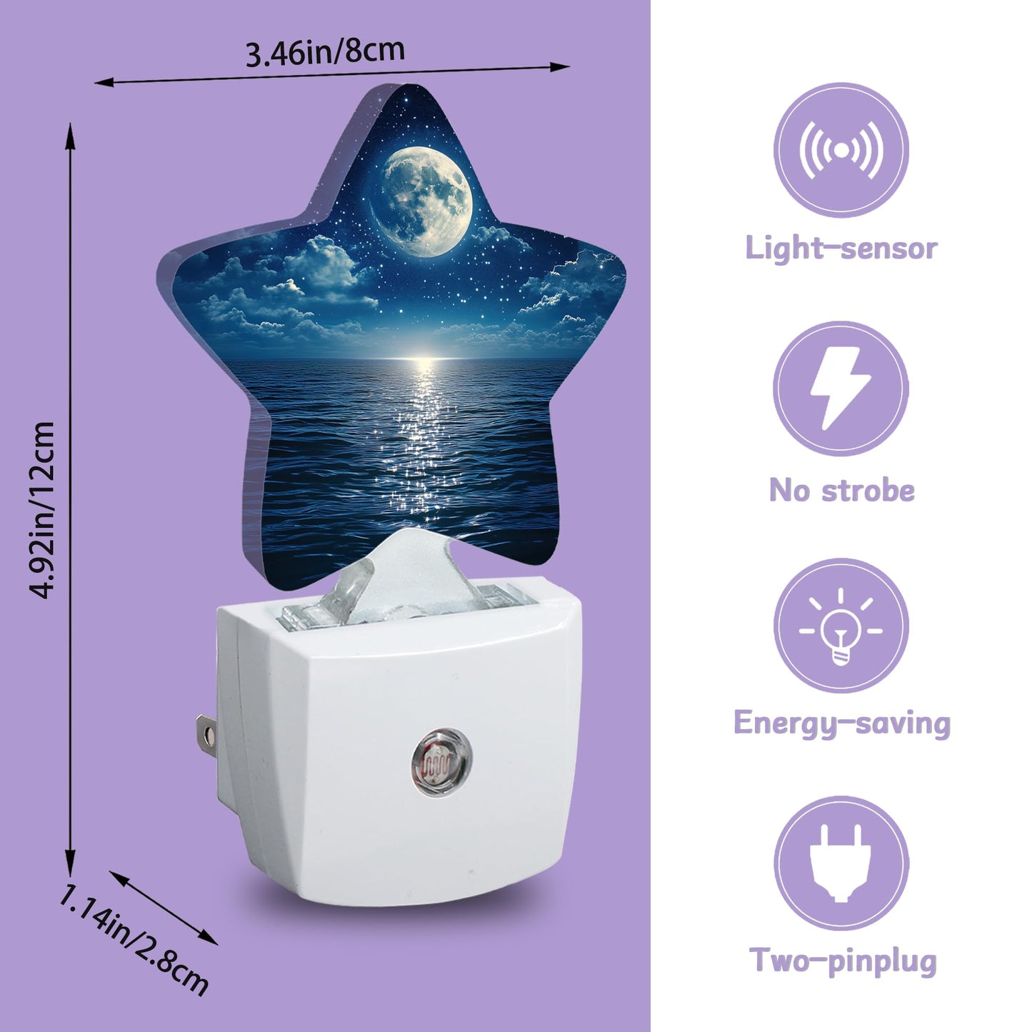 Moonlit Decorative Nightlight Plug in Wall,Ocean Starry Sky Star Shaped Night Light with Built in Sensor for Home Decor,Kitchen Hallway Stairs Desk Lamp