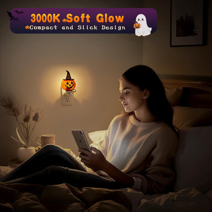 JandCase Halloween Night Light, 3000K Night Lights Plug into Wall,Cute & Funny Pumpkin Night Light for Kids,Plug in Pumpkin Nightlight with 360° Rotatable for Halloween Party Decor,1 Pack