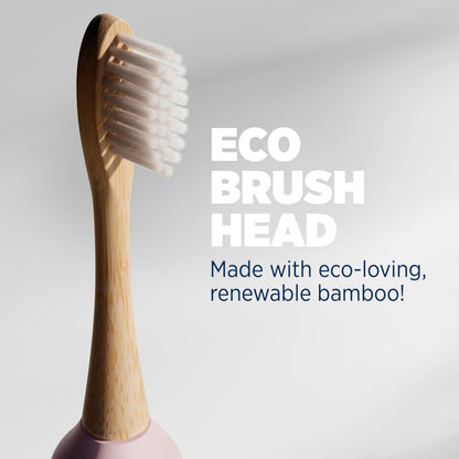 Lumineux Teeth Whitening Sonic Bamboo Electric Toothbrush for Adults - Includes 2 Soft Bristle Replaceable Bamboo Toothbrush Heads, Charging Station & USB Charge Cord - Rechargeable, Bloom Pink