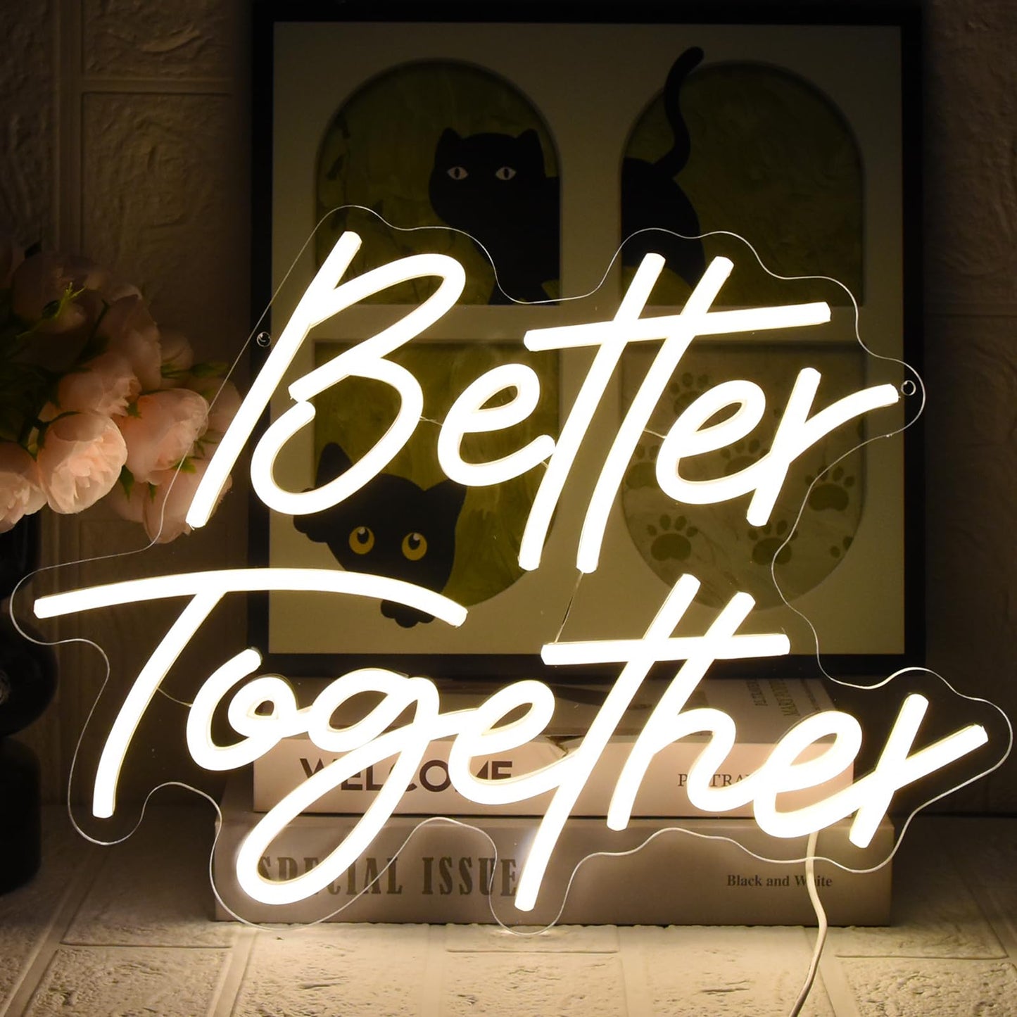 UExnkj-Y Better Together Neon Sign, Wedding Neon Sign, LED Neon Light for Wall Decor, Warm White Led Neon Light USB Dimmable Letters Neon Signs for Wedding, Engagement Party