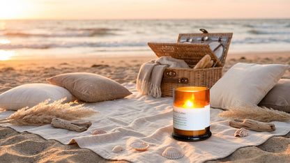 Royal Home Luxury Scented Candle with Wooden Wick in Artistic Glass Jar, Valued Botanic Scented Ornament, Natural Botanical Fragrance, Ocean Retreat Scent with Sea Salt, Coconut, and White Jasmine