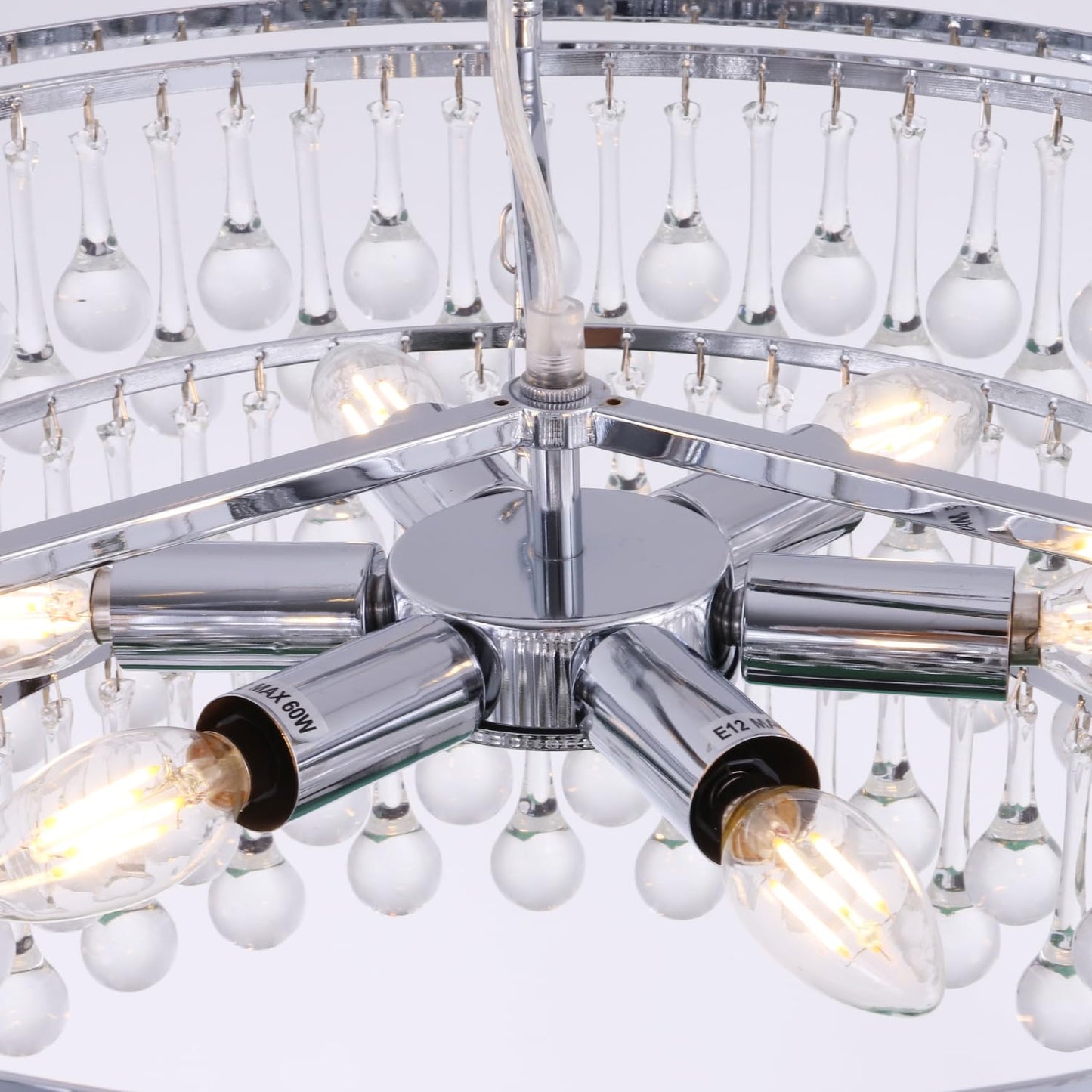 TOCHIC Modern Crystal Chandelier for Dining Room, 24 inch Chrome Chandeliers Light Fixtures Ceiling Hanging Crystal Pendant Lighting for Living Room, Kitchen Island Light, Bedroom Chandelier, 3 Tiers