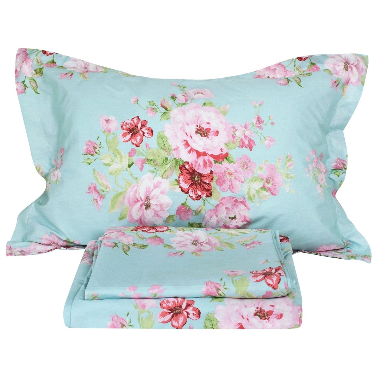 FADFAY Shabby Pink Floral Bed Sheet Set Cotton Deep Pocket Sheets 4-Piece King Size