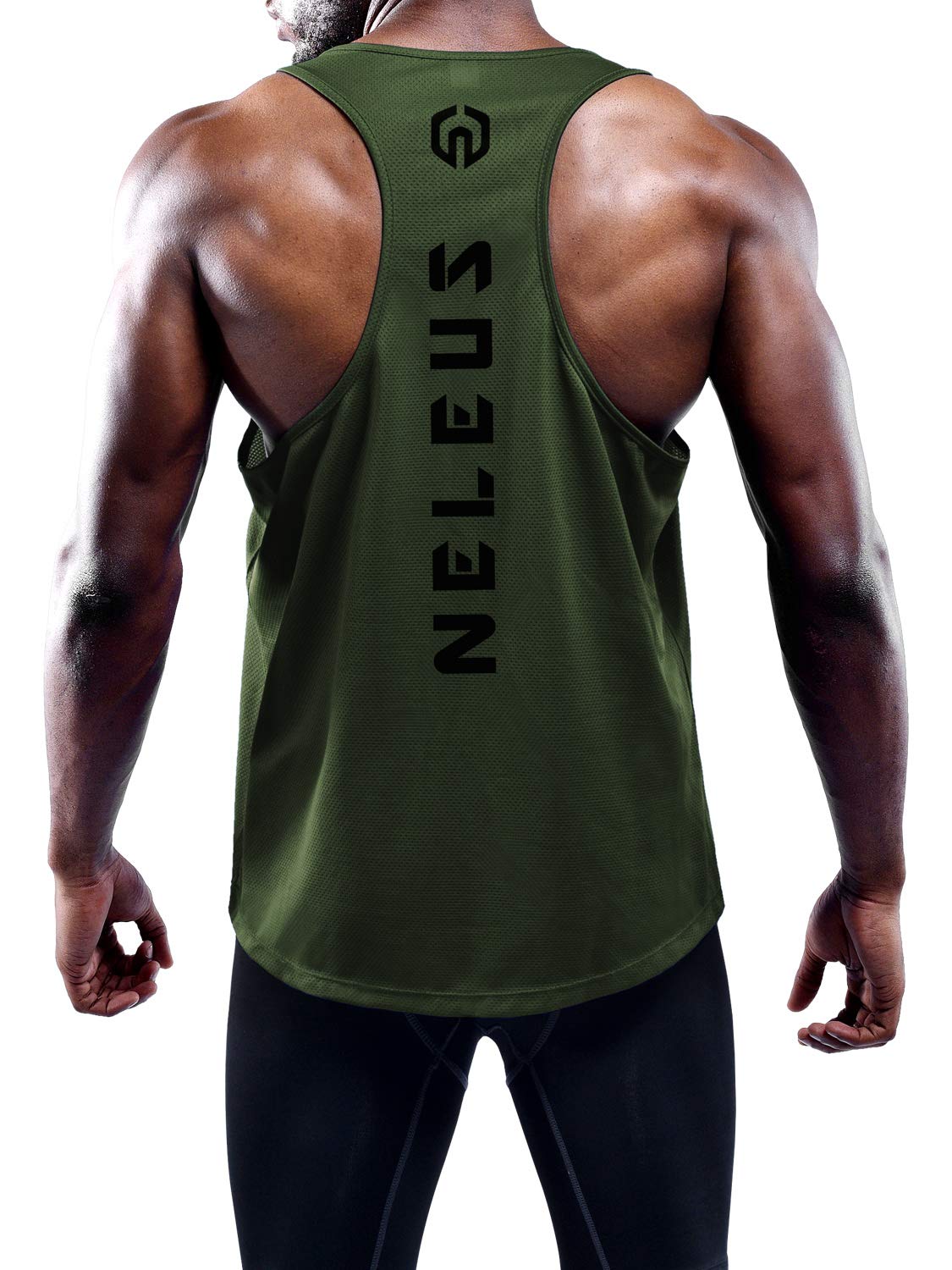 NELEUS Men's 3 Pack Dry Fit Y-Back Muscle Tank Workout Gym Shirt,5031,Black,Grey,Olive Green,L
