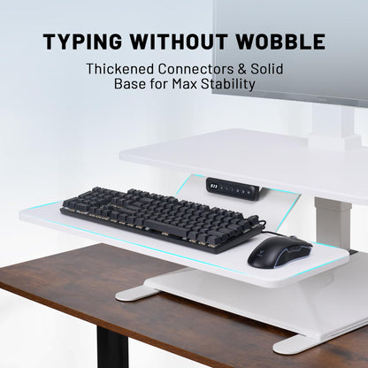 Electric Standing Desk Converter 28" Wide, Height Adjustable Desk Riser, Computer Workstation, Sit-Stand Convertor for Home, Office, School (White, 1 Arm Included)