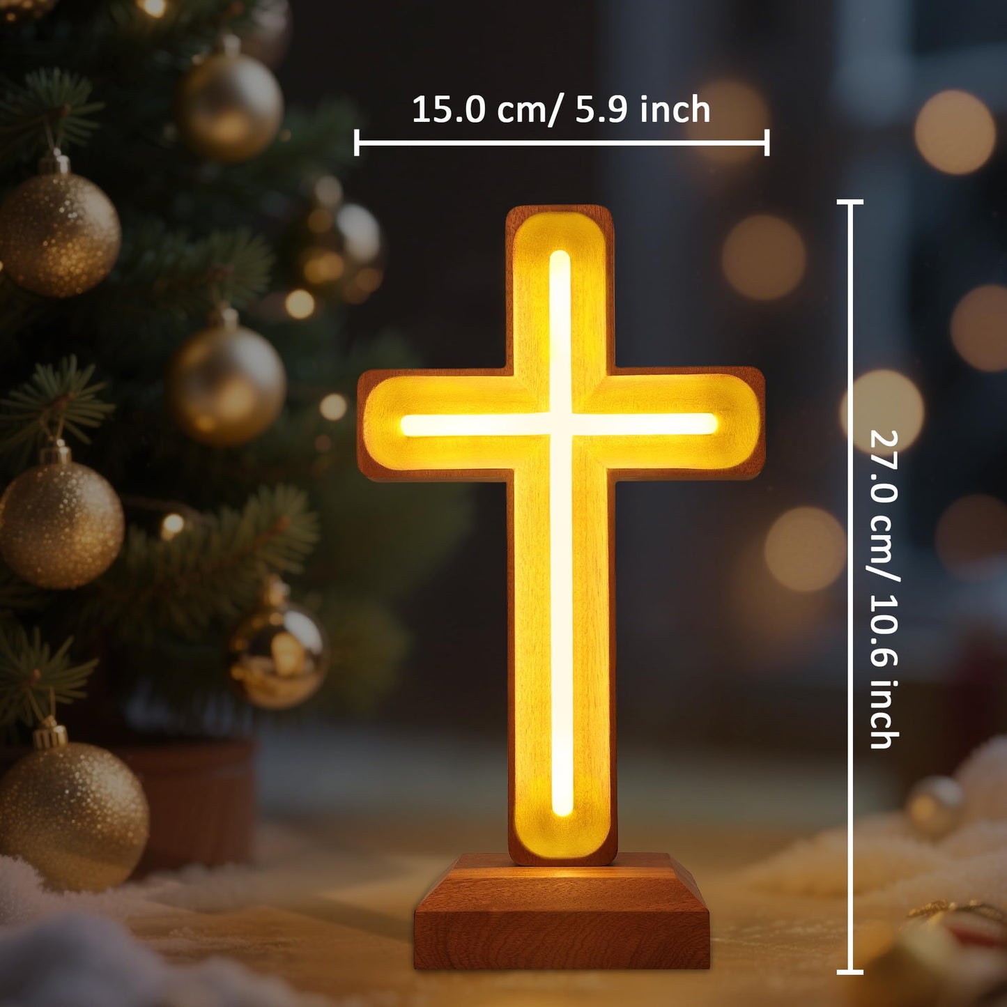 Handcrafted Wooden Cross Lamp for Spiritual Home Decor and Gifting, Cross Neon Sign with USB-Powered Warm Light for Bedside, Prayer Spaces, Christmas, Weddings, Baptism, Memorials