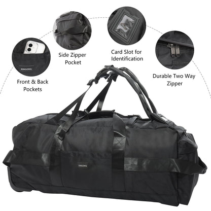 XINGOHQ 80L Rolling Duffle Bag with Wheels - Heavy-Duty 33.5" Foldable Duffel, Water-Resistant Wheeled Luggage with Shoulder Straps for Camping, Gym, Airplane (Black)