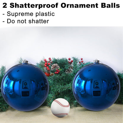 Royal Blue 8.0" Extra Large Christmas Balls Ornaments - Christmas Tree Decorations Shatterproof Shiny Hanging Balls for Birthday Holiday Wedding Decorations Set of 2pcs