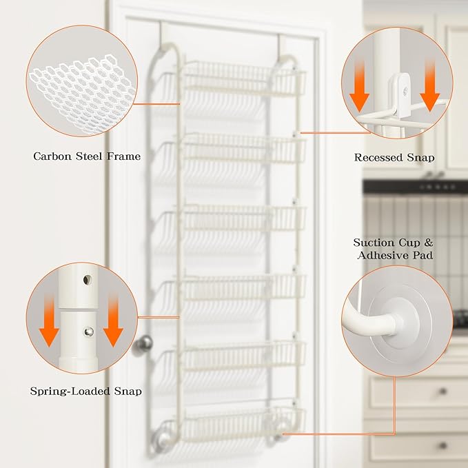 MIAOLI Over the Door Pantry Organizers and Storage, 6-Tier Spice Rack, Home &