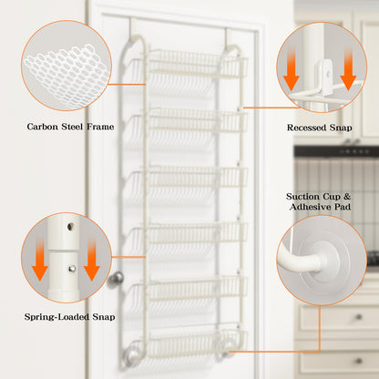 MIAOLI Over The Door Pantry Organizers and Storage, 6-Tier Spice Rack, Home & Kitchen Storage Shelves for Cabinet, Large Capacity Hanging Seasoning Organizer, Laundry Room Organization, Black