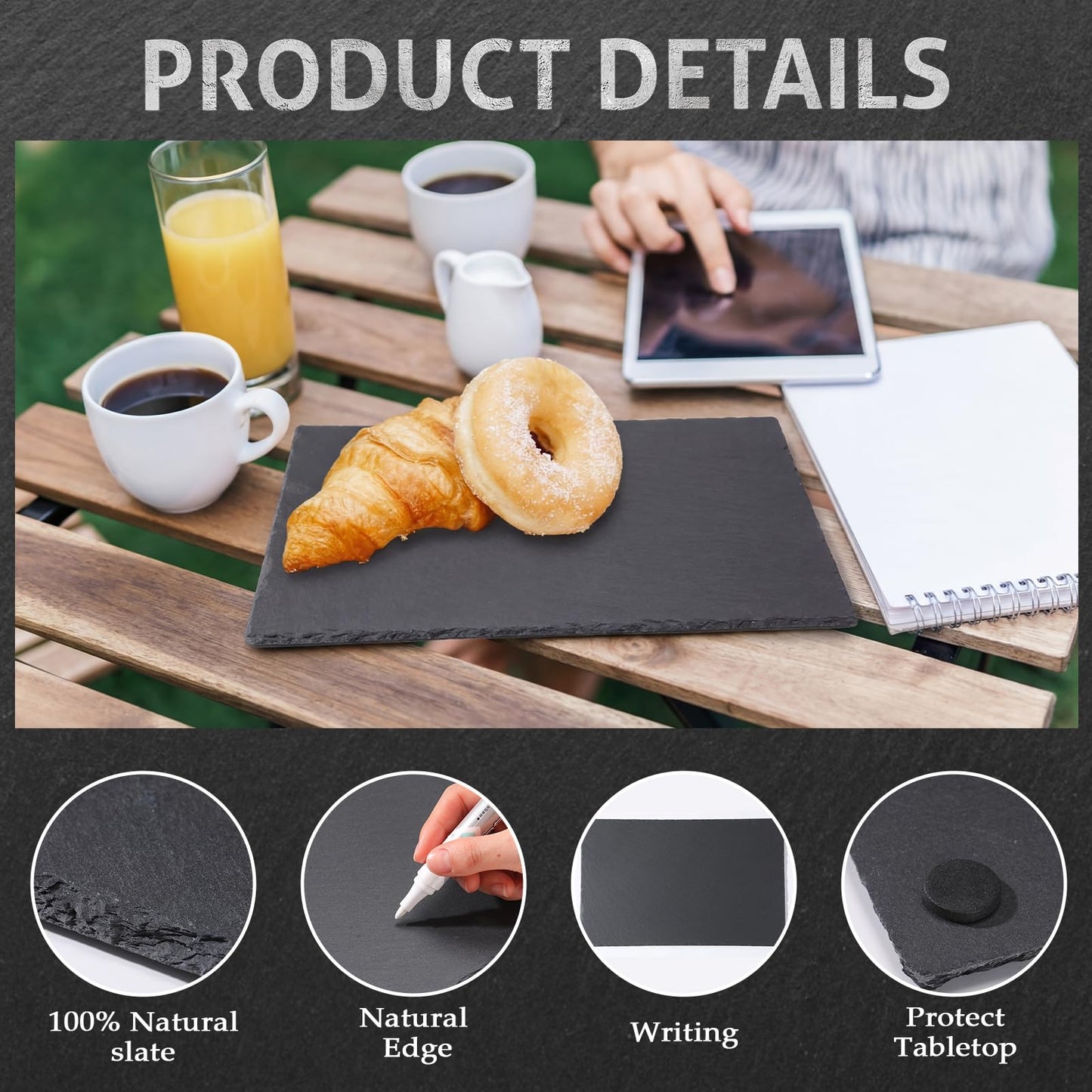 Zhehao 4 Pack 16" x 10" Large Slate Cheese Boards for Meat Cheese Appetizer Platter Black Charcuterie Board Natural Slate Stone Plate Tray for Laser Engraving Wedding Party Housewarming Gift